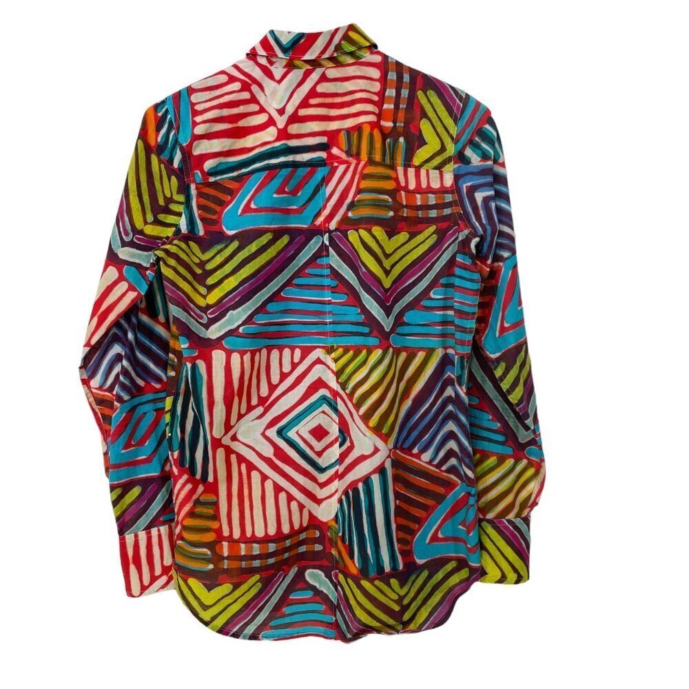 J.Crew  Women's Size 0 Boy Shirt in Geo Brush Stroke Rainbow Button Front Blouse - Picture 6 of 6